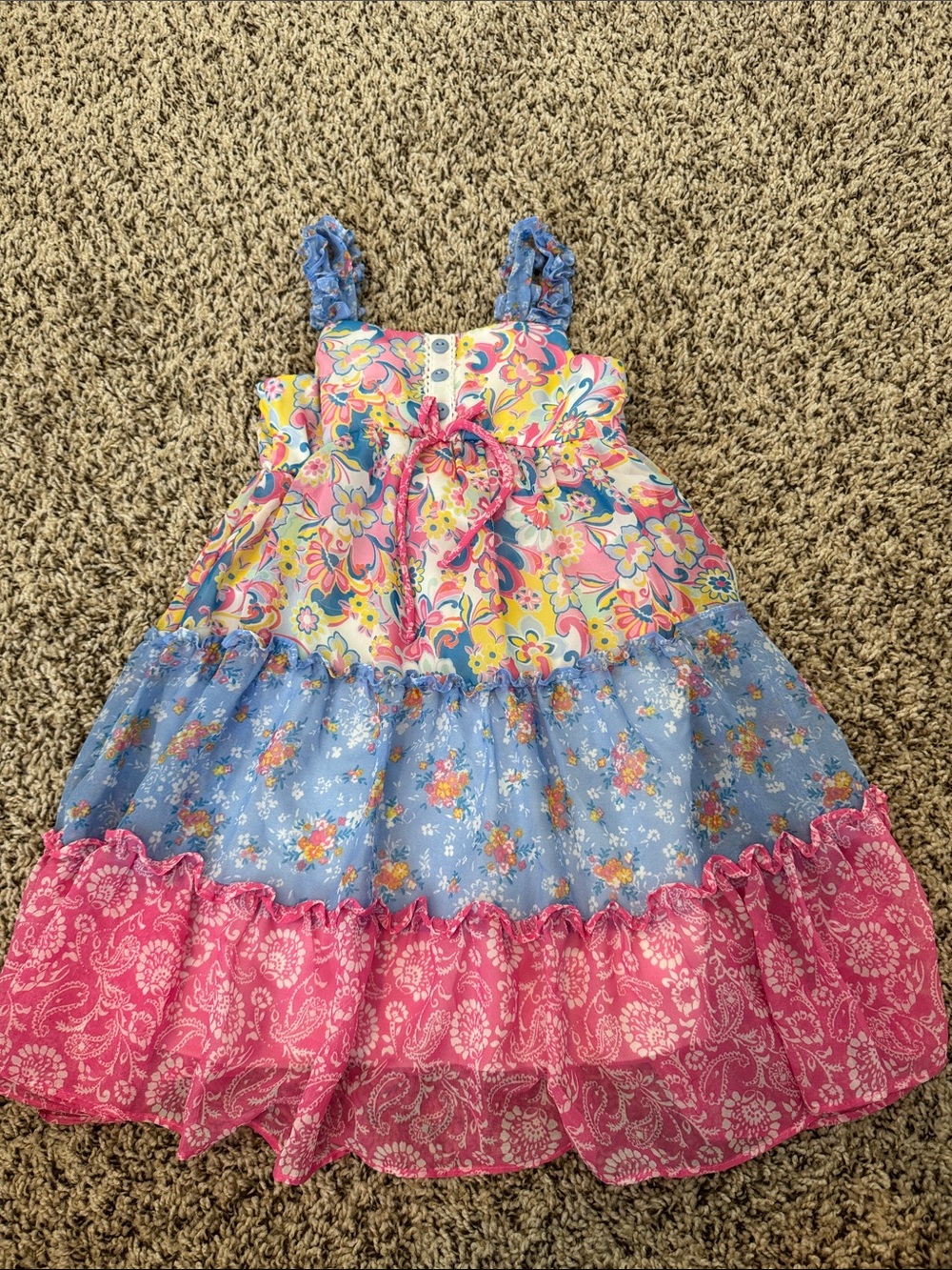 Jona Michelle Floral Tiered Sundress in Pink, Blue & Yellow